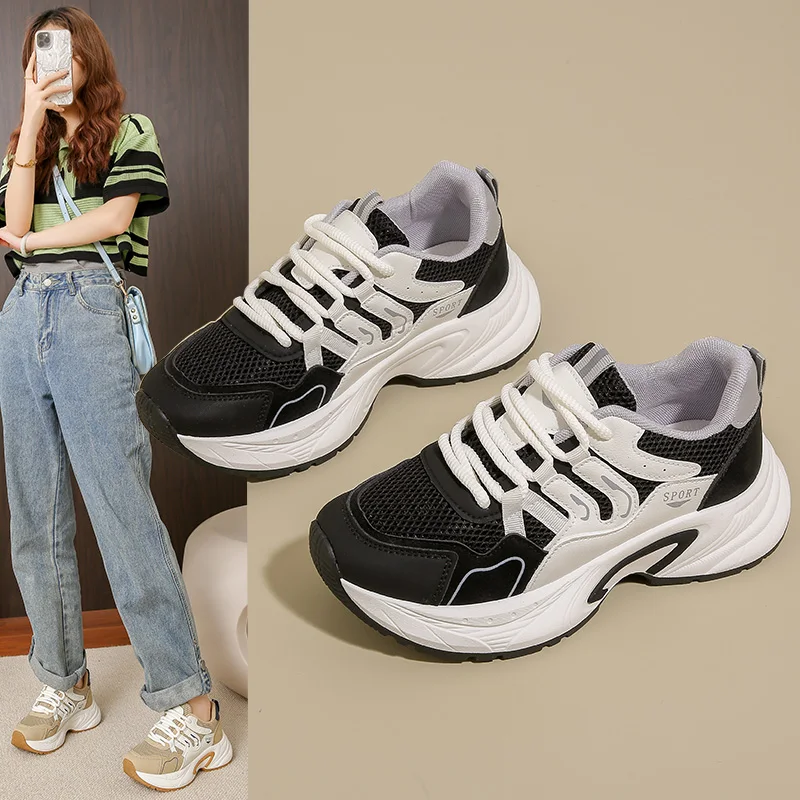 

Women Shoes 2025 New Autumn Trendy Brand Torre Female Thick Sole Increased Casual Flow Reflective Sports Running Trendy Shoes