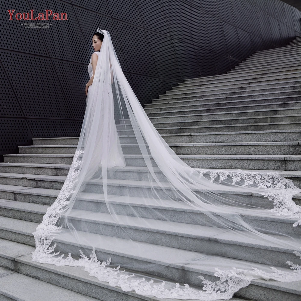 YouLaPan V137 Bridal Veils Long Cathedral Style Wedding Veil Chapel Length 1 Tier Extra Wide Royal Scalloped Edged Wedding Veu