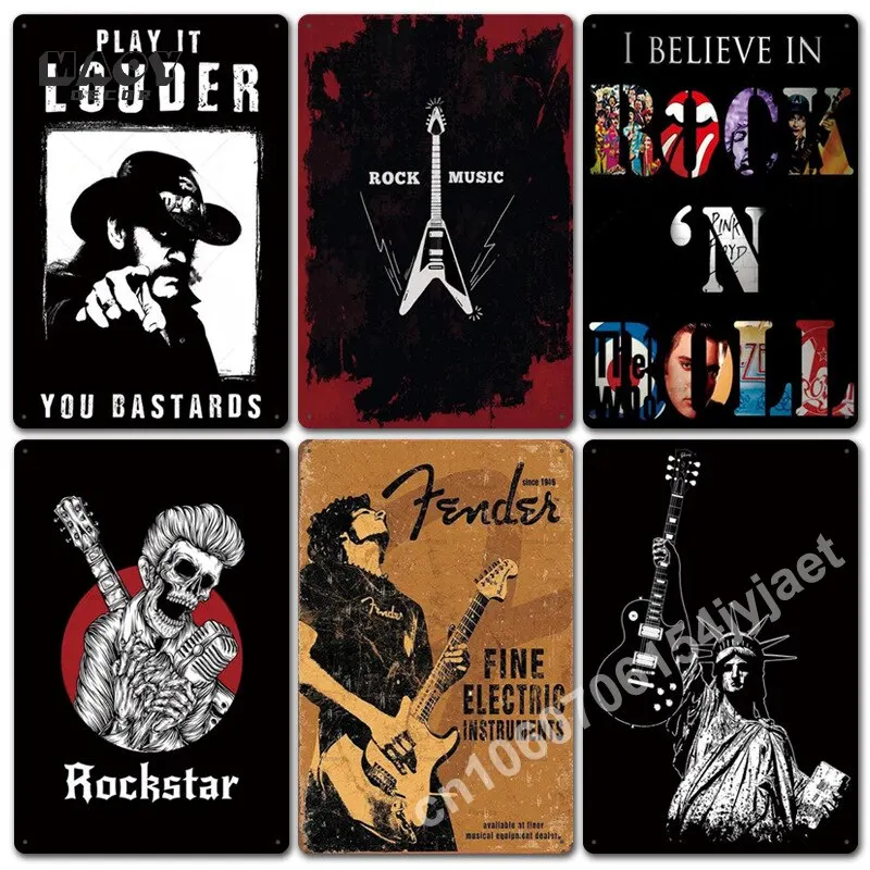 Targhe in metallo vintage con musica rock, decorazioni da parete retrò per la casa, soggiorno, camera da letto, corridoio, garage, club, bar, targhe uniche