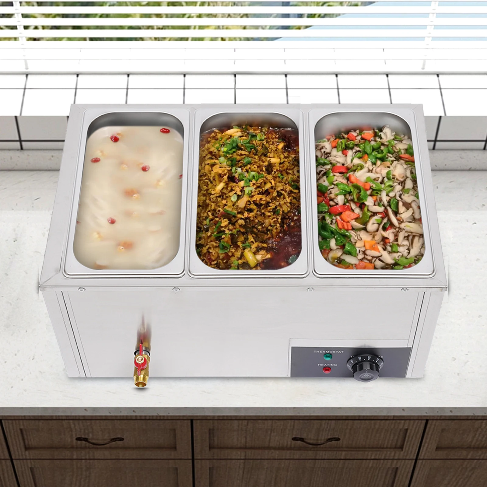 Réchauffeur de nourriture récipient en acier inoxydable Bain Marie bain d'eau Buffet plus chaud chauffe-aliments plaque chauffante récipient chauffant 3x7 L