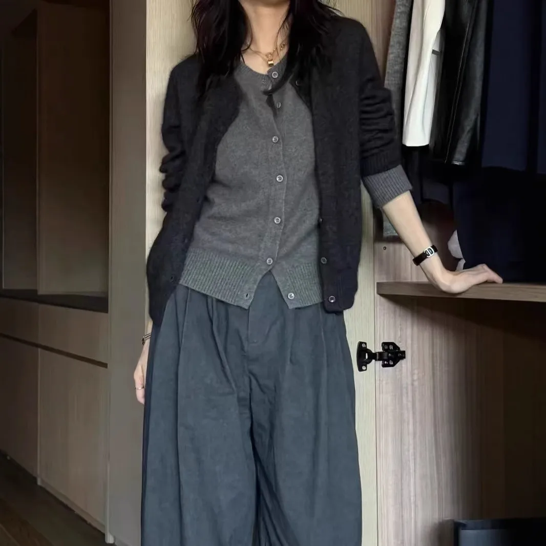 

Autumn Winter New Sle 00 Pure Wool Knitted Open Cardigan Women's Inner Wear Sweater Jaet Design Sense Splicing Top