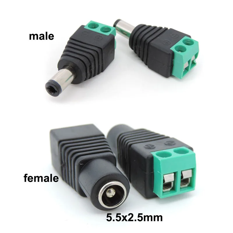 5pcs DC Power Male female Plug 5V 12V 2.5 x 5.5 5.5*2.5mm Jack Adapter terminal Connector Plug for CCTV single color LED Light t