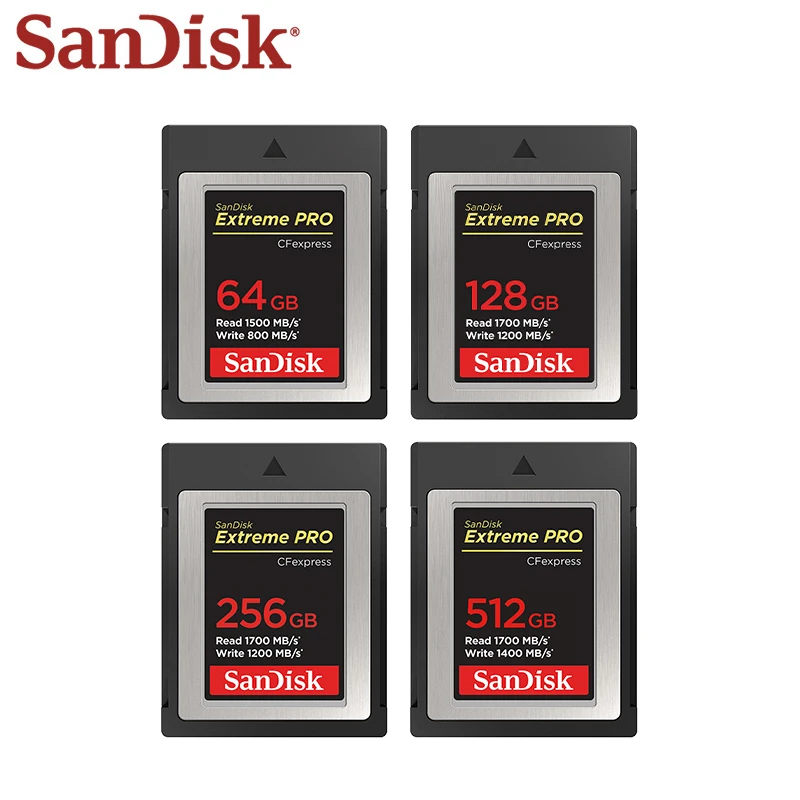 بطاقة ذاكرة SanDisk الاحترافية CFexpress Type B 4K V90 U3 CFE بطاقة 64GB 128GB 256GB 512GB Max 1700Mb/s CF للكاميرا
