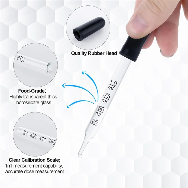 뜨거운 판매 2Pcs 1Ml 눈 Dropper, 측정이있는 유리 피펫 구부러진 & 직선 팁 Eyedropper 교정 액체 Dropper