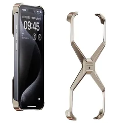 X-shape Titanium Metal Case For iPhone 13 12 14 15 16 Pro Max Removable Heat Dissipation Armor Shockproof Rimless Phone Cases