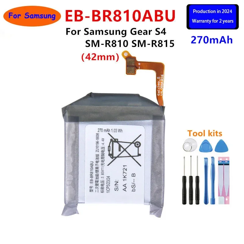 

2024 years Brand New EB-BR810ABU 270mAh New Battery For Samsung Gear S4 Watch 42mm SM-R810 SM-R815 Batteries+Tools