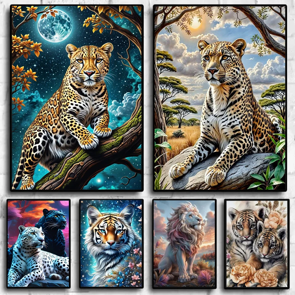 

Алмазная 5D картина «сделай сам», новинка 2024, наборы для вышивки крестиком, животные, леопард, тигр, Лев, мозаика, алмазная вышивка для домашнего декора, подарок
