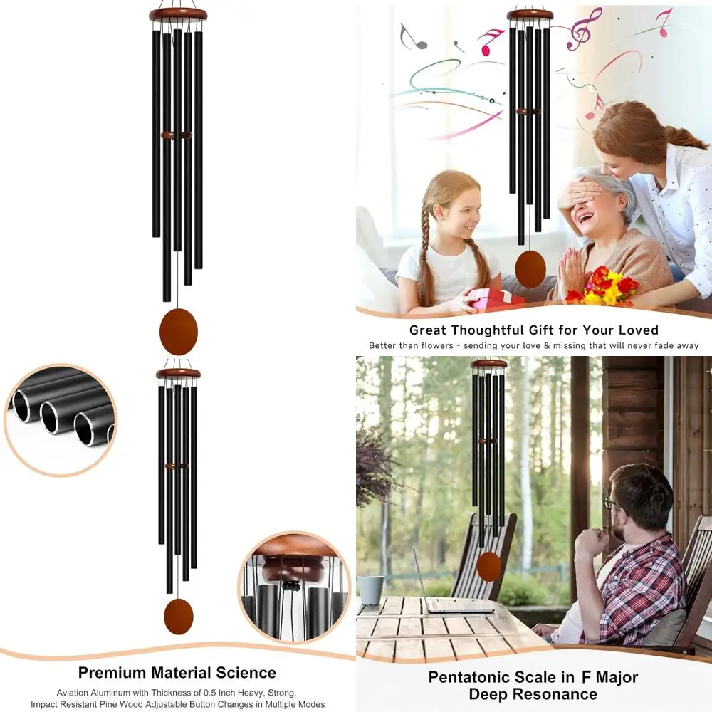 

Extra Large Outdoor Aluminum Wind Chimes with 5 Deep Tone Tubes, 60 Inches Heavy Duty for Garden Decoration
