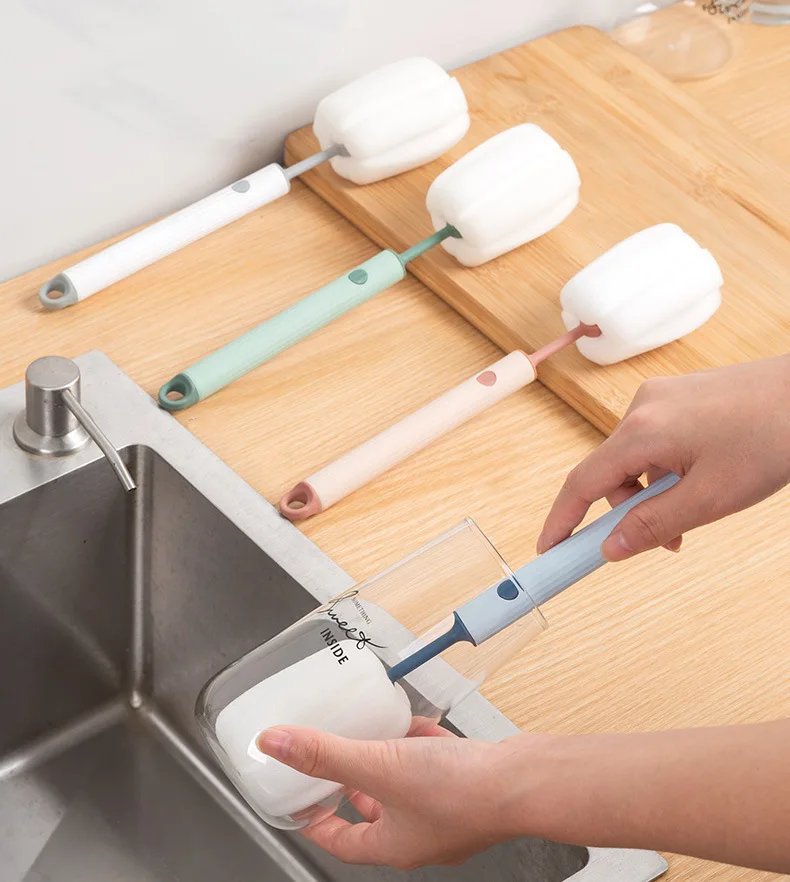 New Nordic-style Cup Brush Long-handled Sponge Cup Brush Detachable and Replaceable Head Baby Bottle and Thermos Cup Clean Brush
