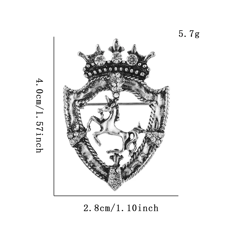 بروش درع التاج الأنيق الملكي درع القفز الحصان تصميم كريستال الزخرفية سبيكة شارة مجوهرات ل بروش الملابس النسائية