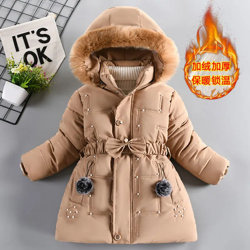 New Winter Jacket Girls Parkas Green Hooded Children Thicken Warm Coat Cotton Padded Clothes Snow Wear For Kids