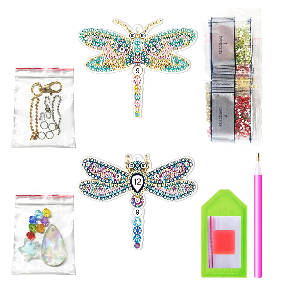 DIY dragonfly pendant diamond painting 2pcs double-sided hanging team insect moon pendant decoration wind chime pendant