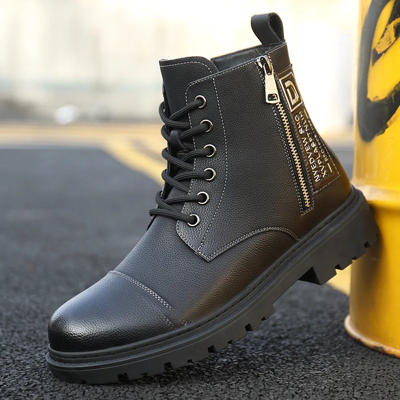 

Autumn And Winter New High Top Boots For Men Outdoor Leisure Warm Retro Black Workwear Boots With Plush Thick Sole Casual Boots