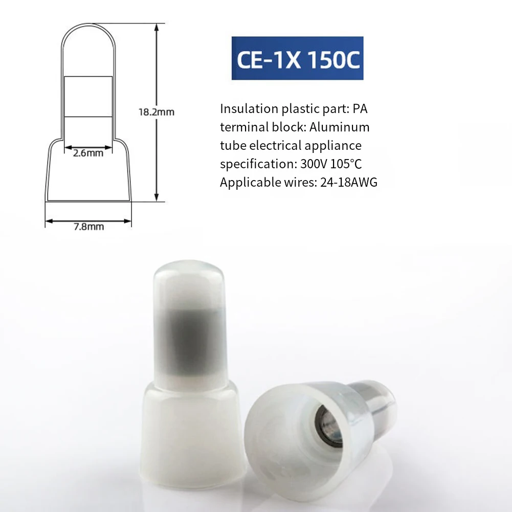 1000PCS CE1X Wire Connectors Closed End Type 300V for 24 18AWG with PA66 Body and Aluminum Alloy Conductive Part