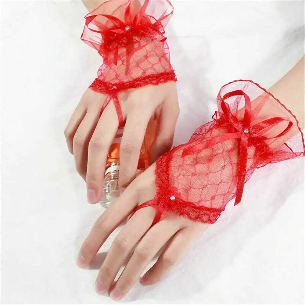 Luvas curtas Anime sem dedos para mulheres, Luvas Cosplay, Luvas Renda