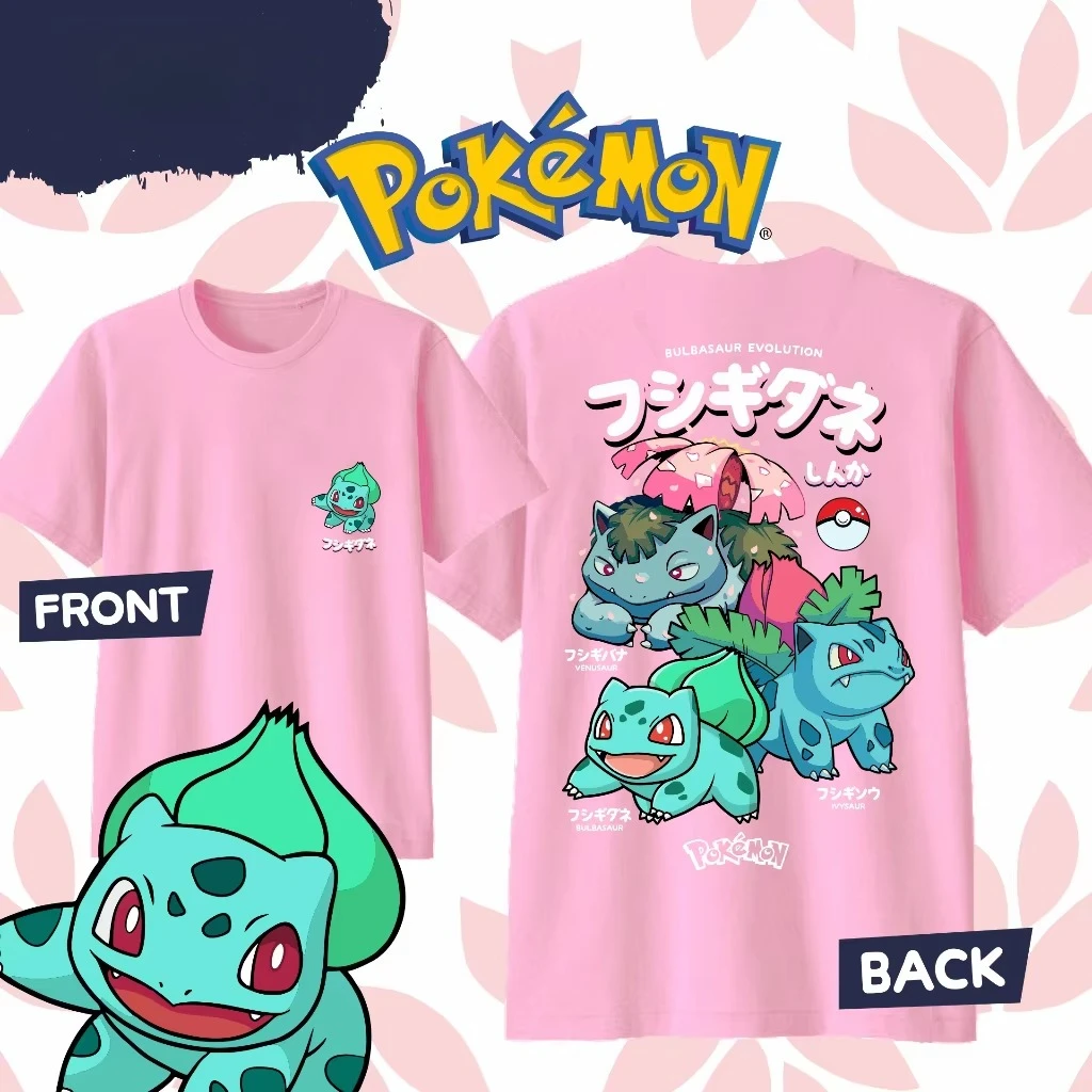 Anime Pokémon Bulbasaur Evolution Printed T-shirt Men's and Women's T-shirt Men's Tops Harajuku Y2K T-shirt 2026 Summer New Tee