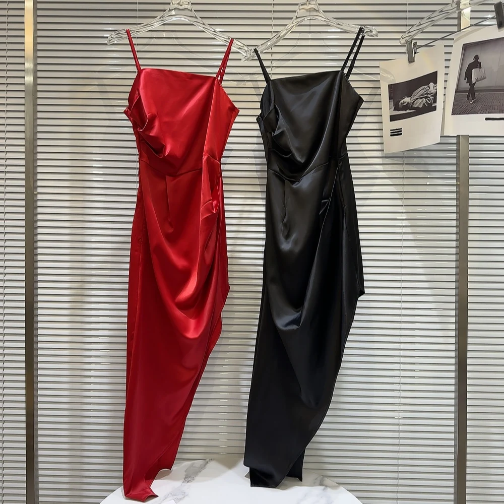 Sexy Satin Wrap Dr Women's Svel Gown with Side Slit And Waist-Cinching Strap Long Autumn Dr Trendy 2025 New Arrival