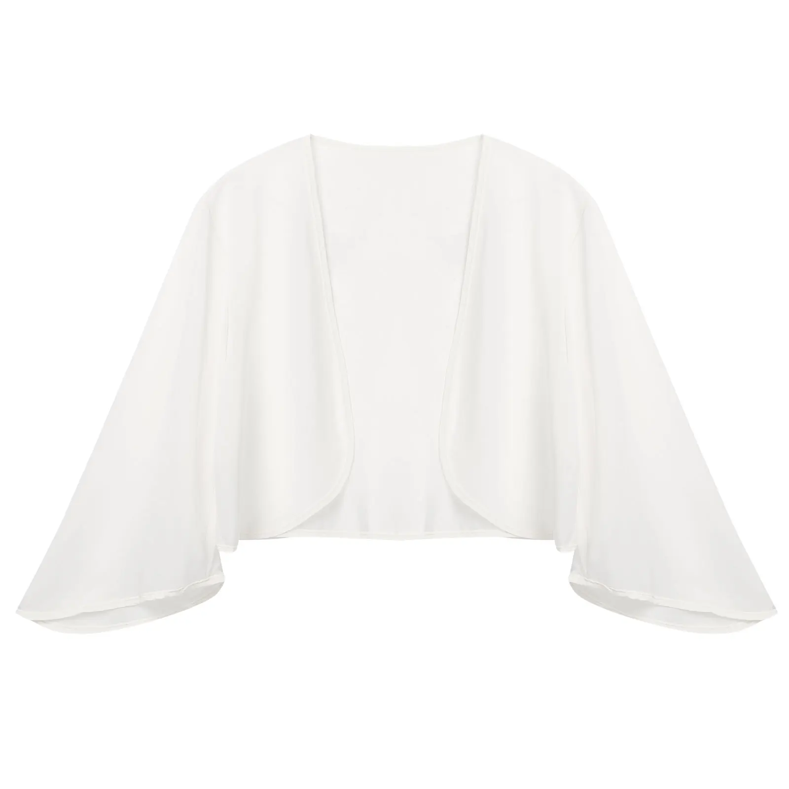 Women Elegant Chiffon Cardigan Bolero Shrug Cardigans 3/4 Sleeve See-Through Shawl Cape Cover Up for Evening Dress Wedding Gown