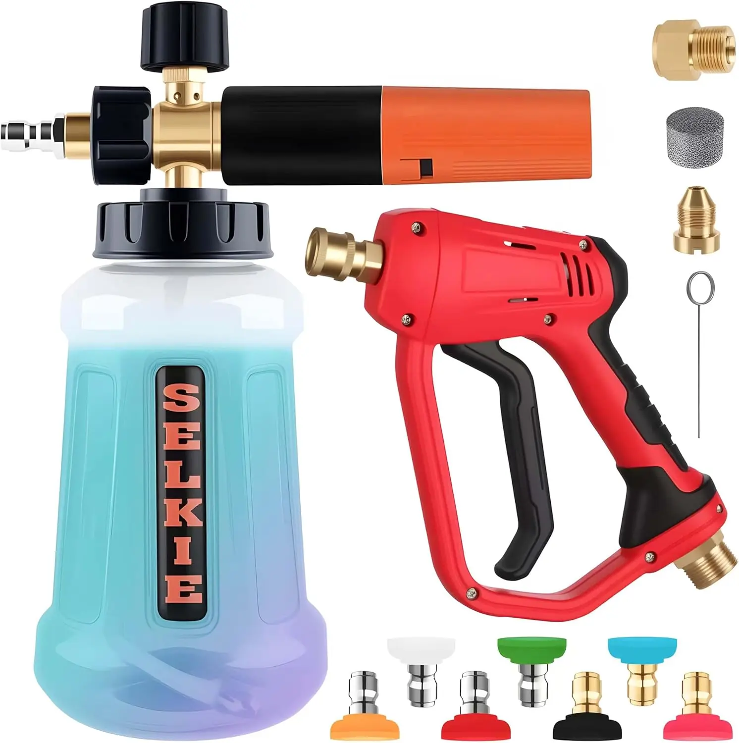 

Пистолет для мойки высокого давления 5000 фунтов на квадратный дюйм с пенопластовой пушкой и 7 насадками, быстрое соединение 1/4 дюйма