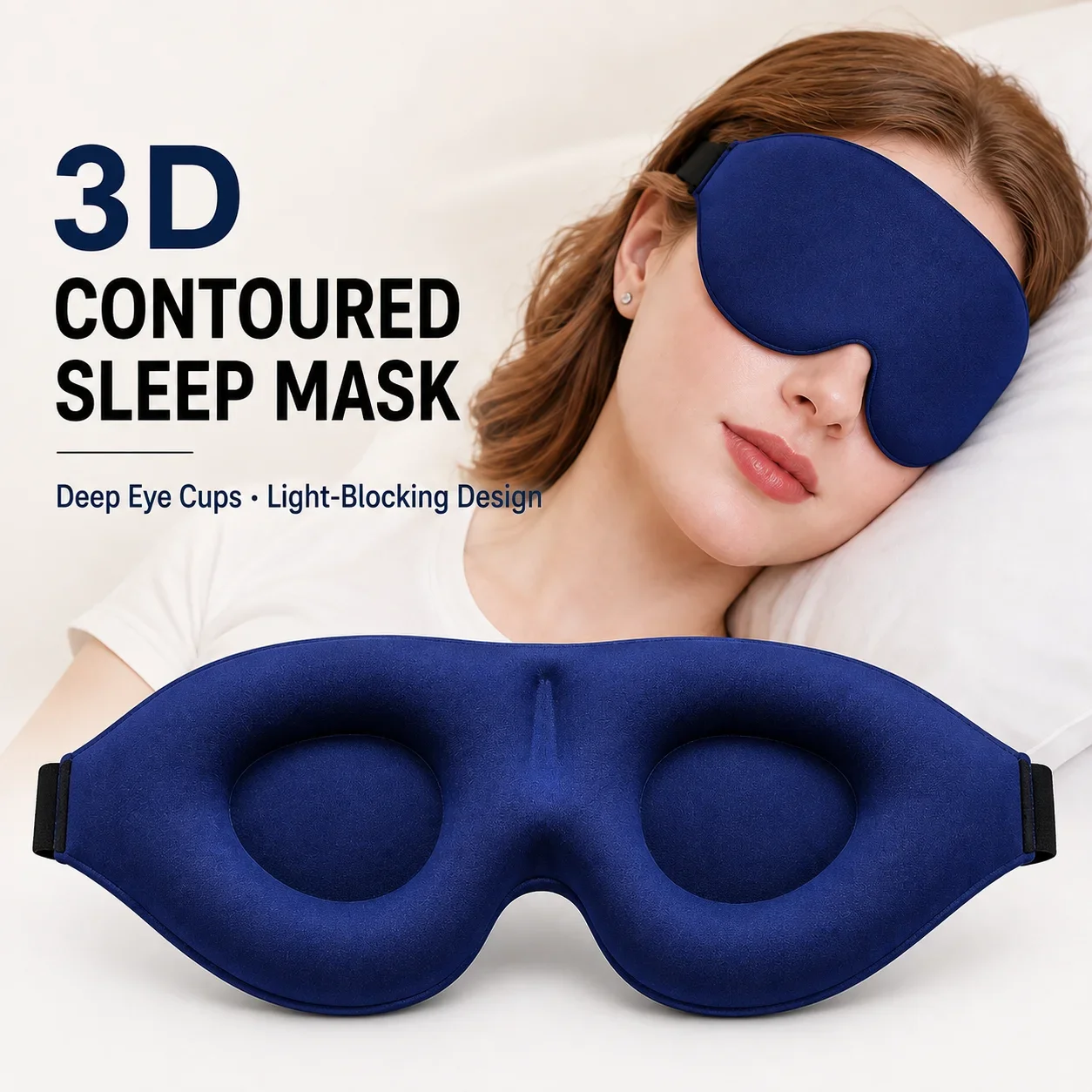 3D Contoured Sleep Mask 100% Blackout Ultra Soft No Pressure Eye Mask for Sleeping Travel Night Shift Light Blocking Blindfold