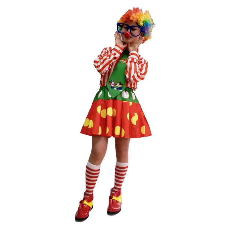 

Unisex Carnival Clown Joker Cosplay Suit For Women Long Sleeve Stripe Dot Clothing Halloween Clothes
