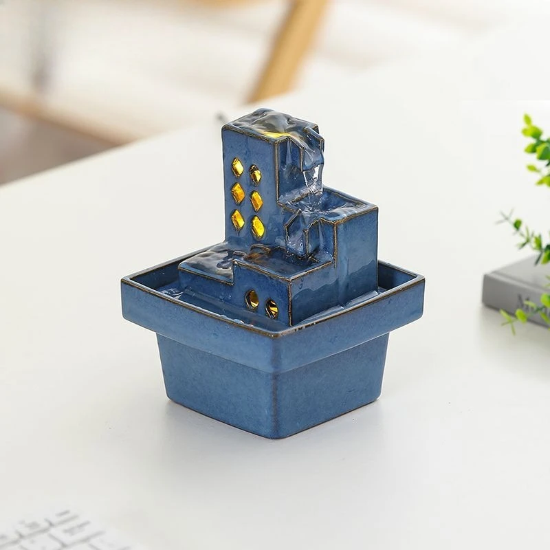Ceramic Circulating‑water Fountain Ornament Built‑in Pump and Light  Gentle Humidifying Desktop Home Decor