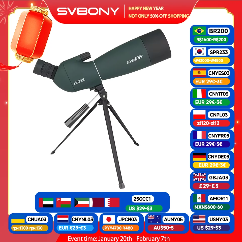 Svbony SV28 50/60/70/80mm Spotting Scopes With Tripod,Waterproof,Camping equipment, For Target Shooting,Bird Watching