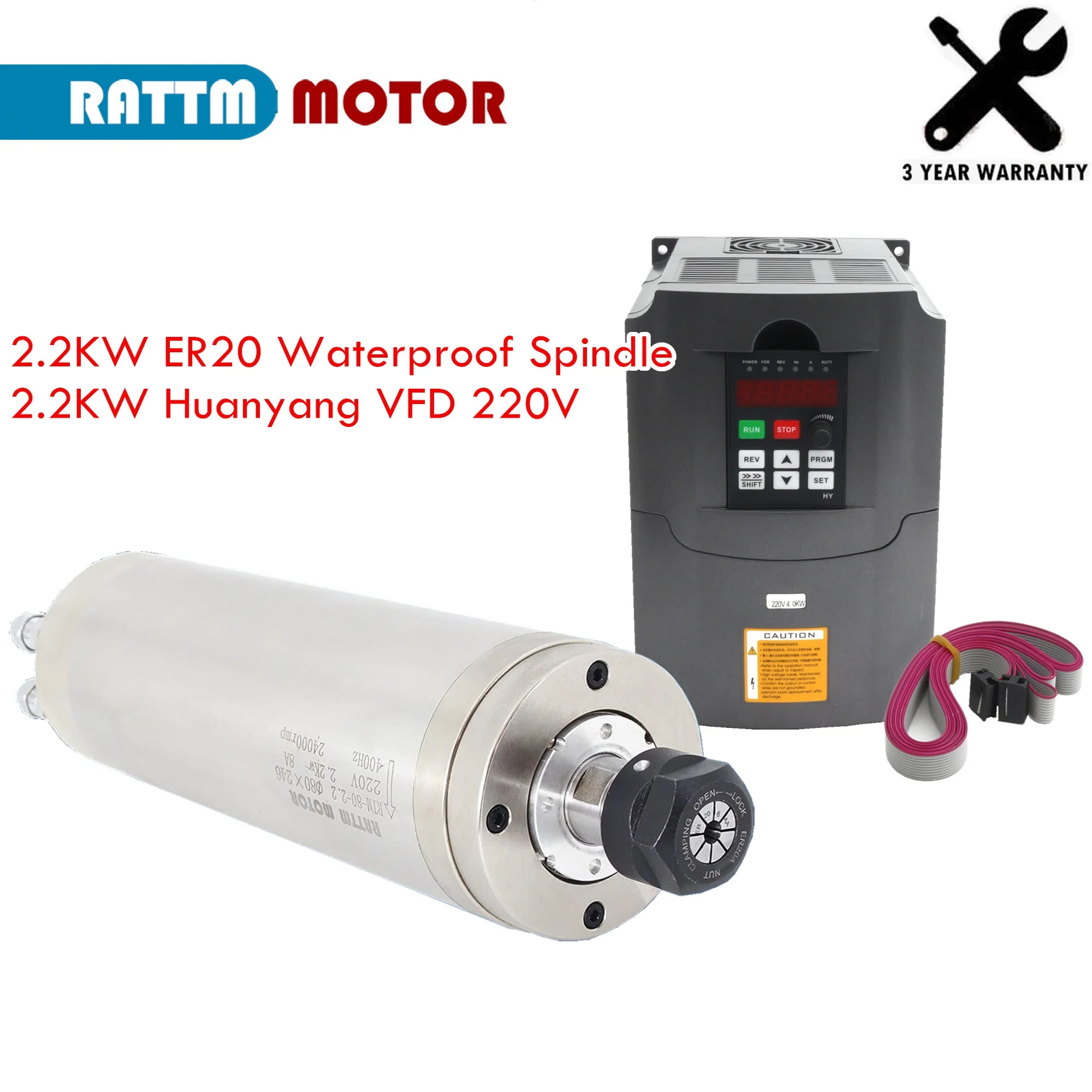 Waterproof Water Cooled CNC spindle motor Kit 2.2KW ER20 24000RPM 220V Metal Engraving + VFD inverter + 80mm Bracket +Water Pump