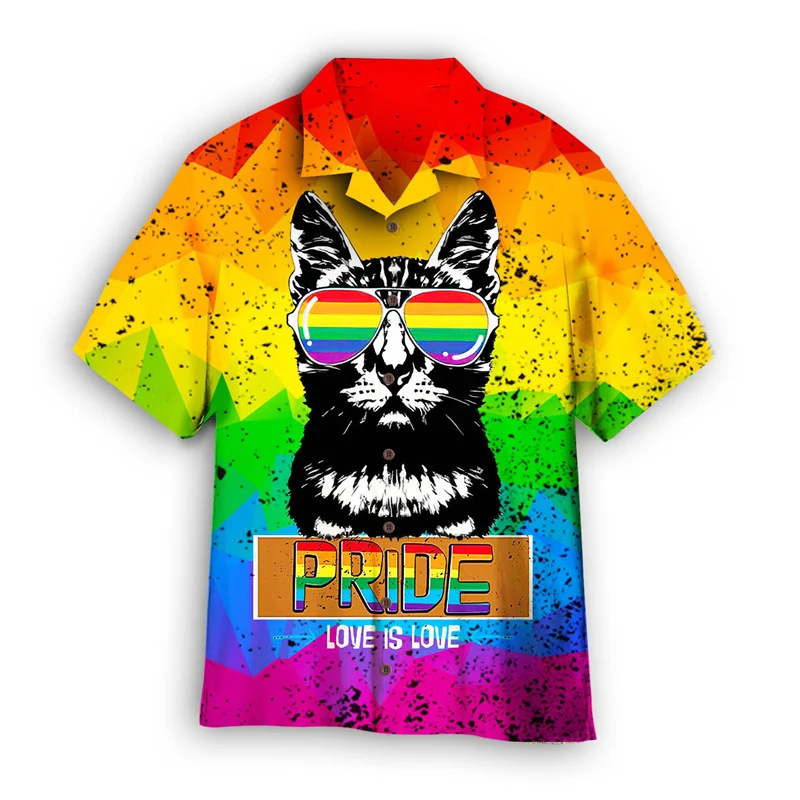 

LGBT Gay Pride Hawaiian Shirt For Men Women Summer Street 3d Printed Shirts Love Is Love Lapel Short Sleeves Y2k Button Blouse