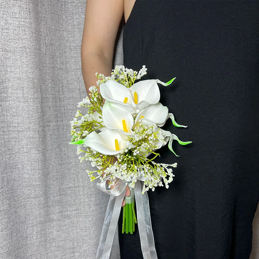 Ramo de boda de lirio de Cala, accesorio de fotografía de boda, ramo de flores  artificiales blancas, ceremonia de fiesta, aniversario / Accesorios de boda, image size:900x900