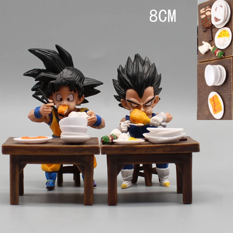 

8cm Cartoon Dragon Ball Z Gk Doll Kid Goku and Vegeta Action Figure Eating Food Figurine Anime PVC Collection Figure Model Toy