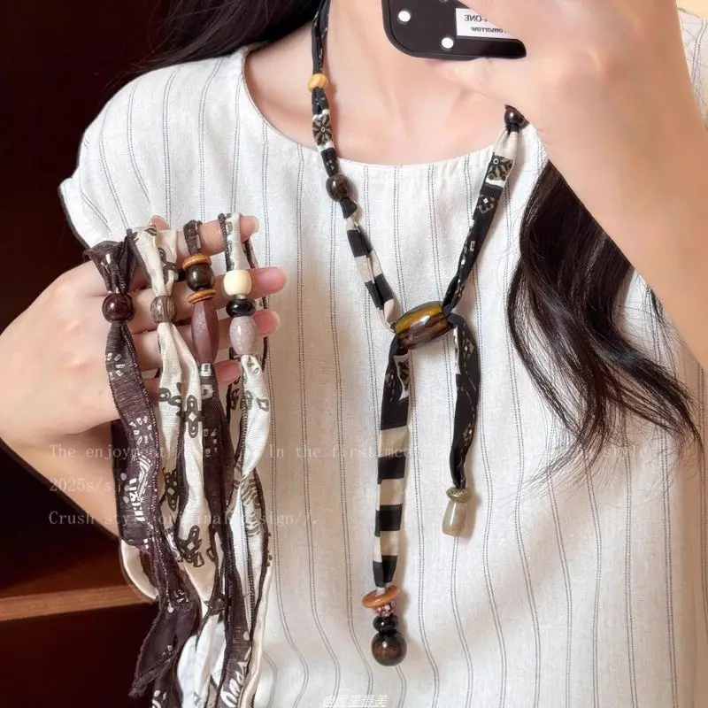 

New style fashion temperament versatile beaded silk scarf accessories