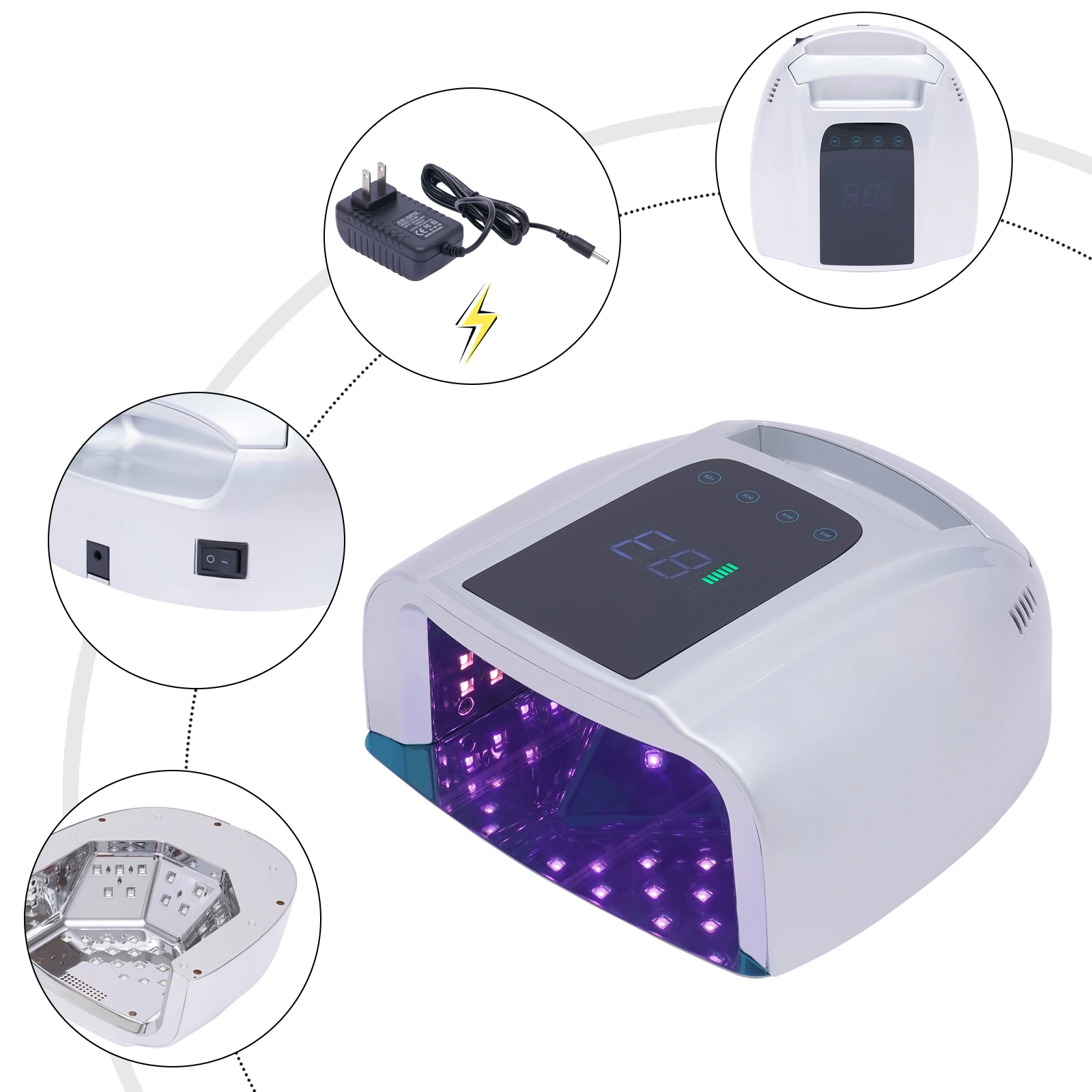 Nageldroger 96W 42-kralen professionele oplaadbare UV LED draagbare draadloze nagellampmachine met verwijderbaar roestvrij staal