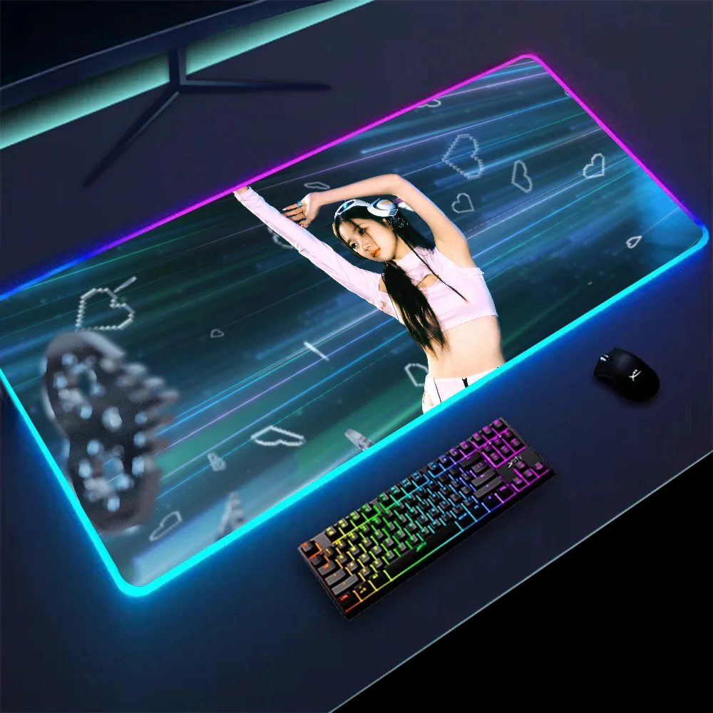 1pc Famous Kpop Girl Group L-LE SSERAFIM Kazuha Floor Mat XXL RGB Gaming Mouse Pads HD Black Gamer Accessories Large LED