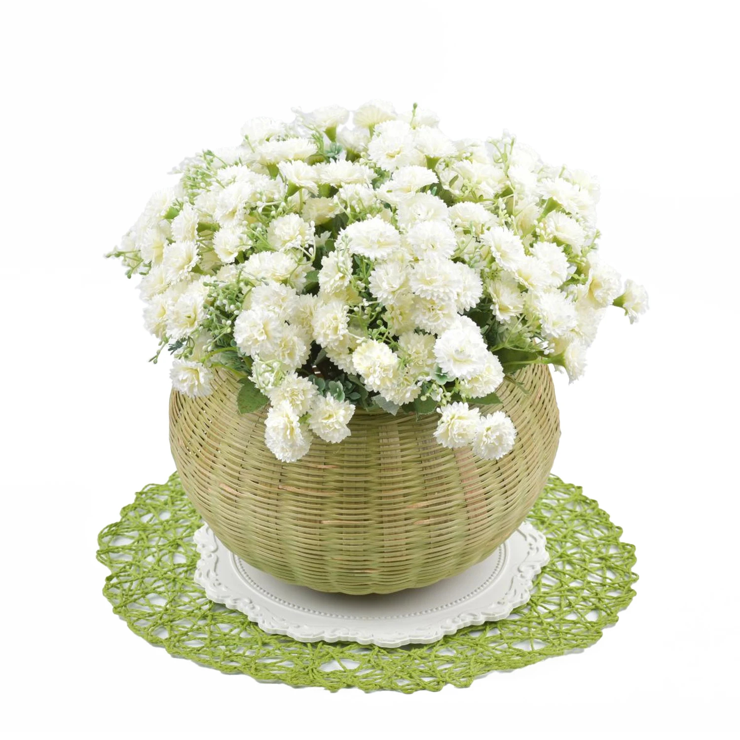 Round Rattan Boxes with Lid Hand-Woven Multi-Purpose Wicker Basket Garden Pot Plants Holder Match With Simulation Flowers