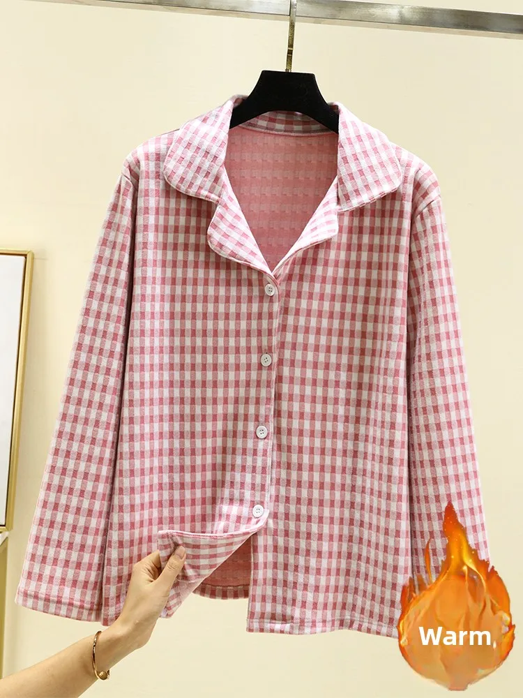 

Thiened зимний клетчатый топ, женское домашнее пальто для отдыха, внутреннее пальто большого размера Fce, брендовая повседневная домашняя одежда с оленем и июля