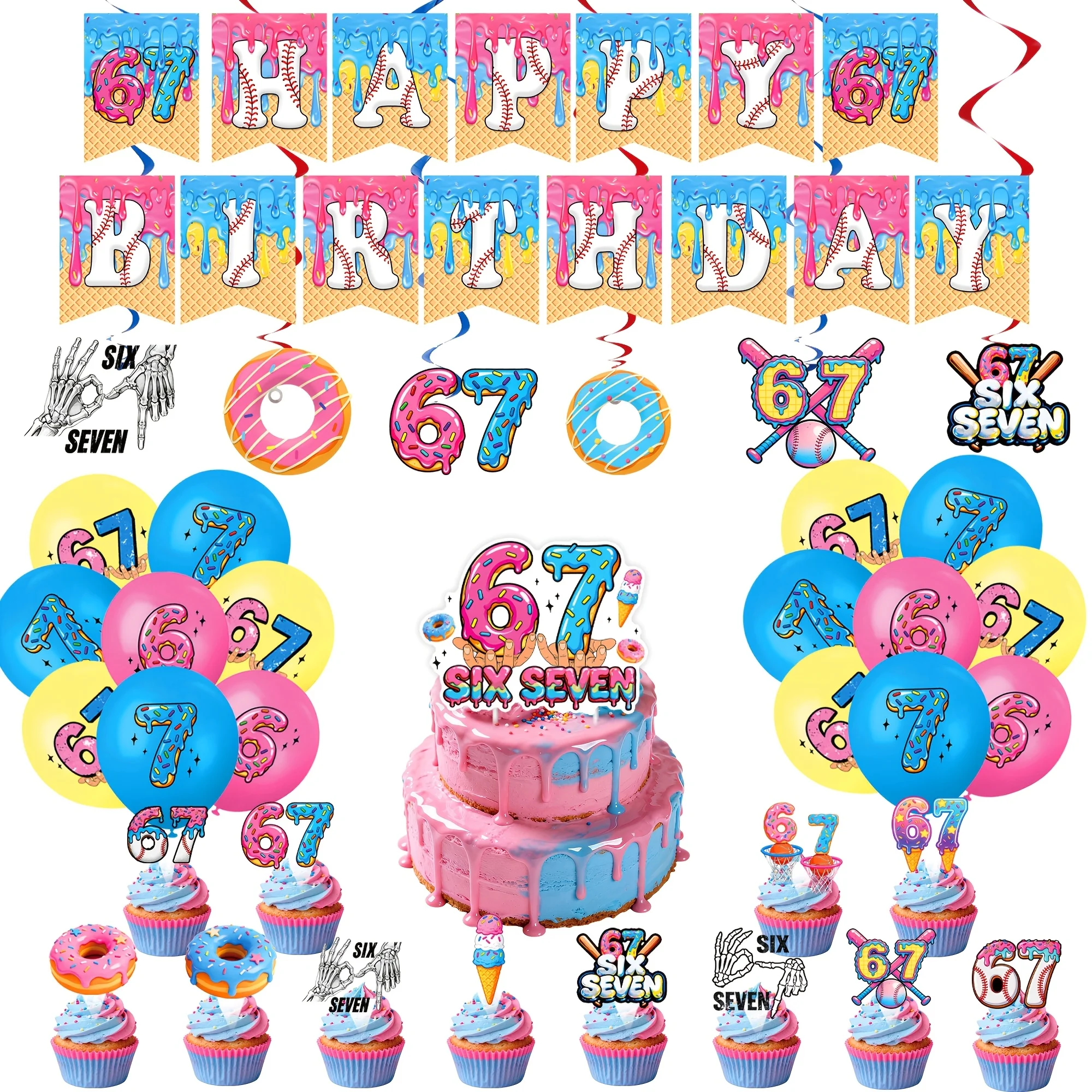 

67 Baseball Party Decoration Set with Hanging Swirls and Banner for Gender Reveal,Bride to be,Baby Shower,Birthday Party Supplie