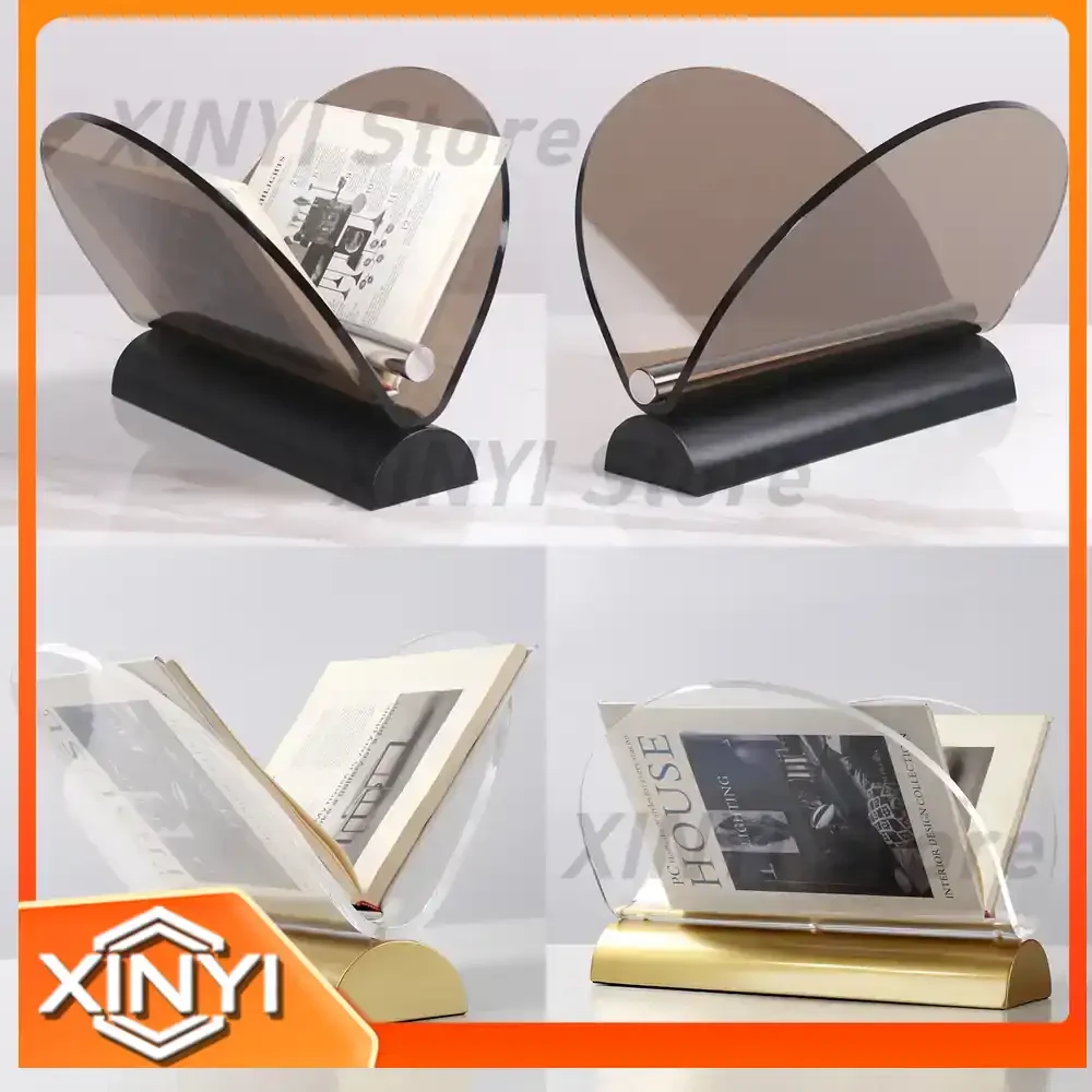 Modern Minimalist Luxe Transparent Metal Acrylic Magazine Holder Decor for Sample Room Sales Office Butterfly Shape Display