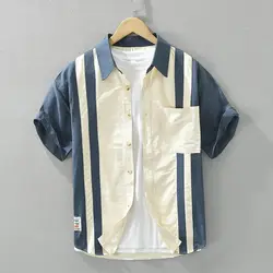 2025 Summer New Spliced short-sleeved Shirt for Men Fashion Casual and Versatile Literary Loose Thin Men's Cardigan