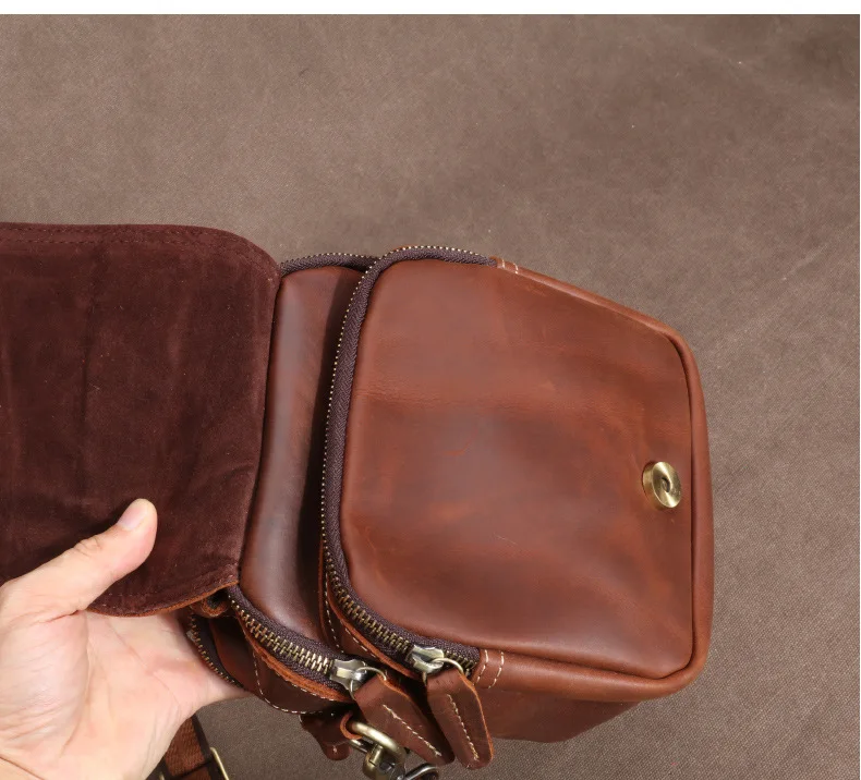 Crazy Horse Leather Crossbody Bag Top-Grain Cowhide Convertible Waist Pack