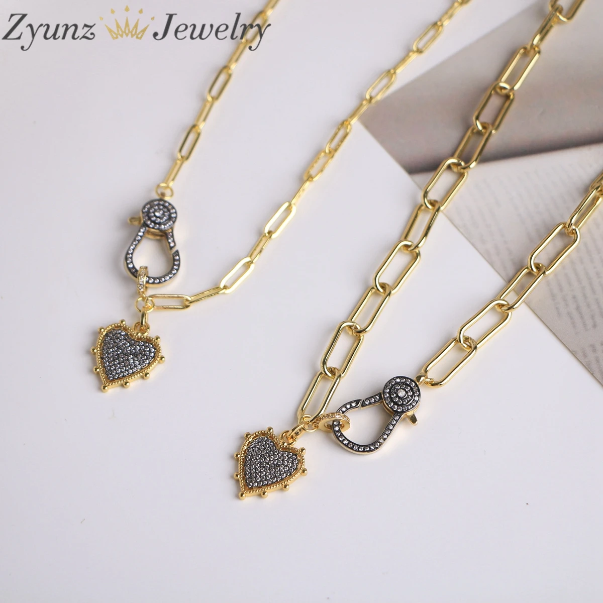 

5pcs, Crystal White Zircon Stone Pendant Necklace Vintage Heart Star Gold Color Wedding Jewelry For Women