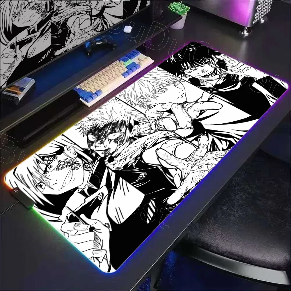 لوحة ماوس رائعة بإضاءة خلفية RGB من Jujutsu Kaisen لوحة ماوس Led أنيمي كبيرة ملحقات ألعاب Gojo Satoru حصيرة ماوس لوحة مفاتيح حصيرة مكتبية #2