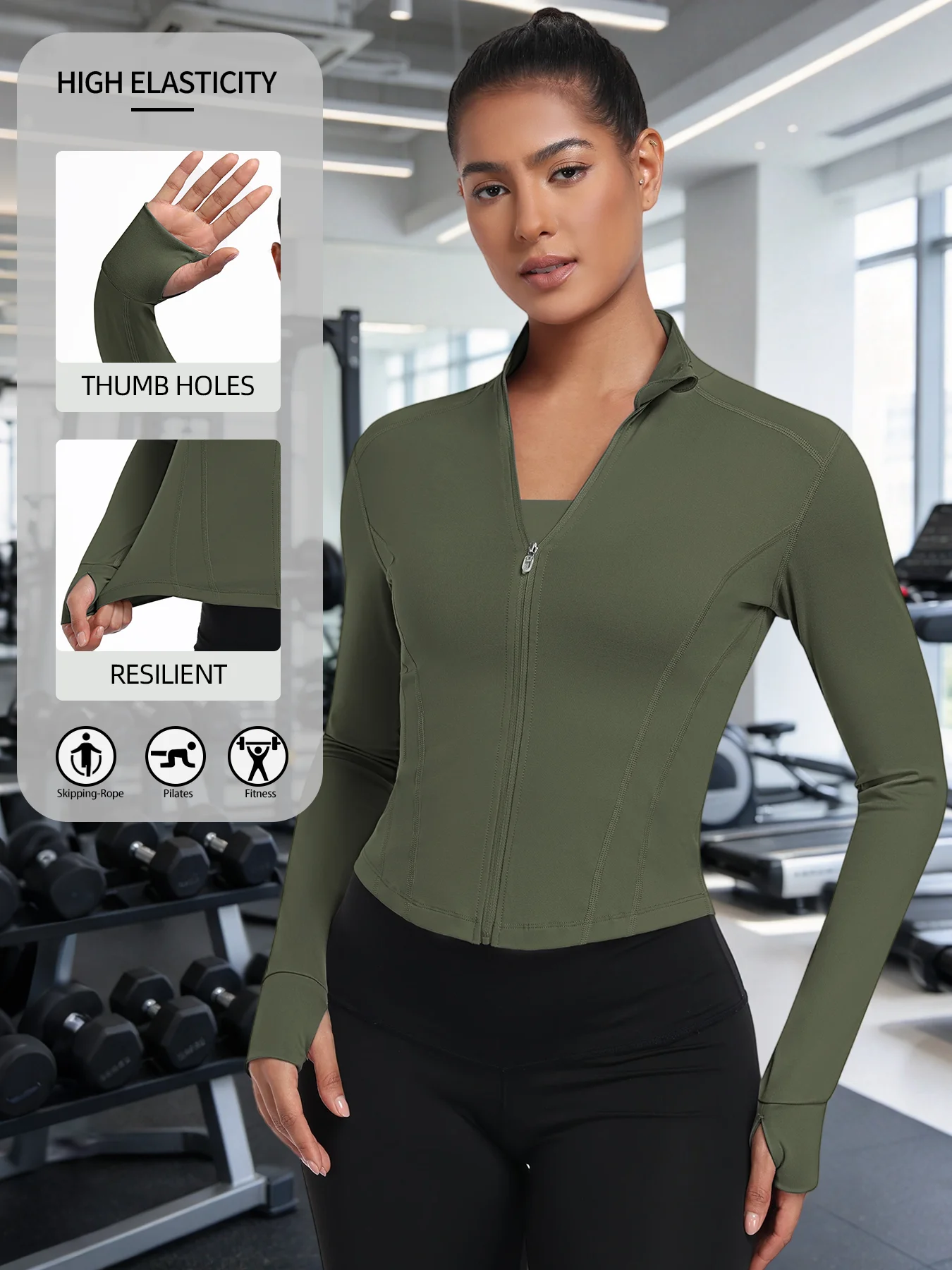 Women's Solid Color Zipper Stand Collar Sports Jacket Long-Sleeved Sports Top Gym Wear Ladies' Sportswear For Indoor and Outdoor view 2