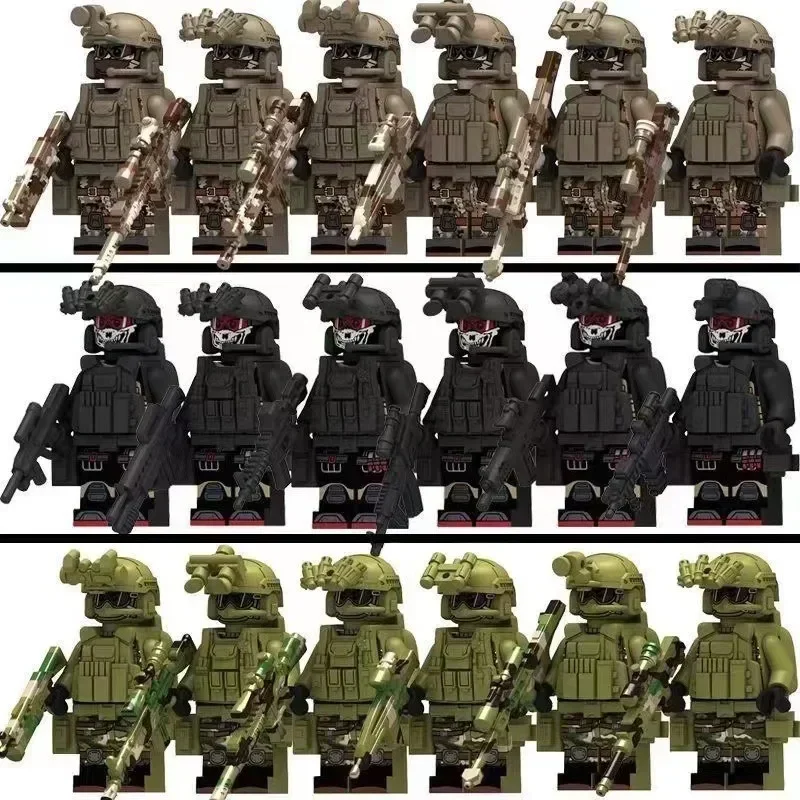 Blocos de construção militares, camuflagem fantasma, forças especiais, bonecas, forças policiais especiais, armas e equipamentos, montados para meninos