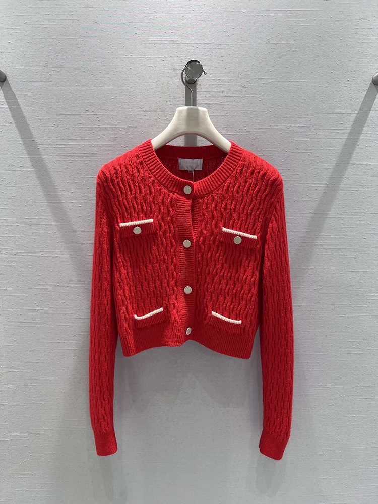 

Осенне-зимний новый стильный вязаный кардиган с однорядной застежкой, уникальный женский свитер с круглым вырезом и длинными рукавами для повседневной носки.