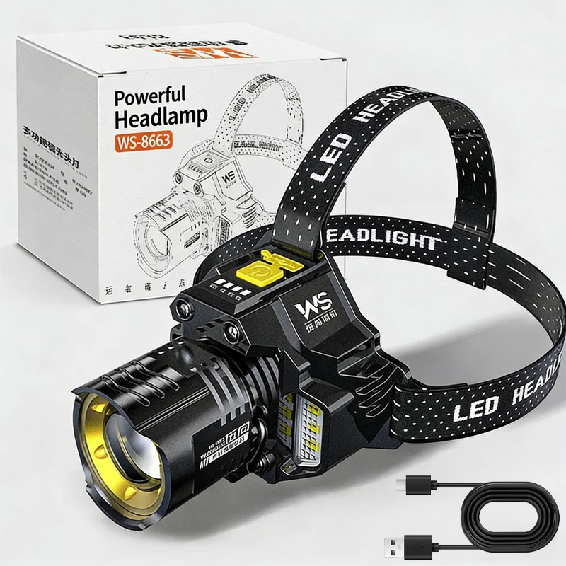 Powerful LED Headlamp Motion Sensor Headlight 18650 Rechargeable COB Head Flashlights High Power Head Lamp Fishing Headlight