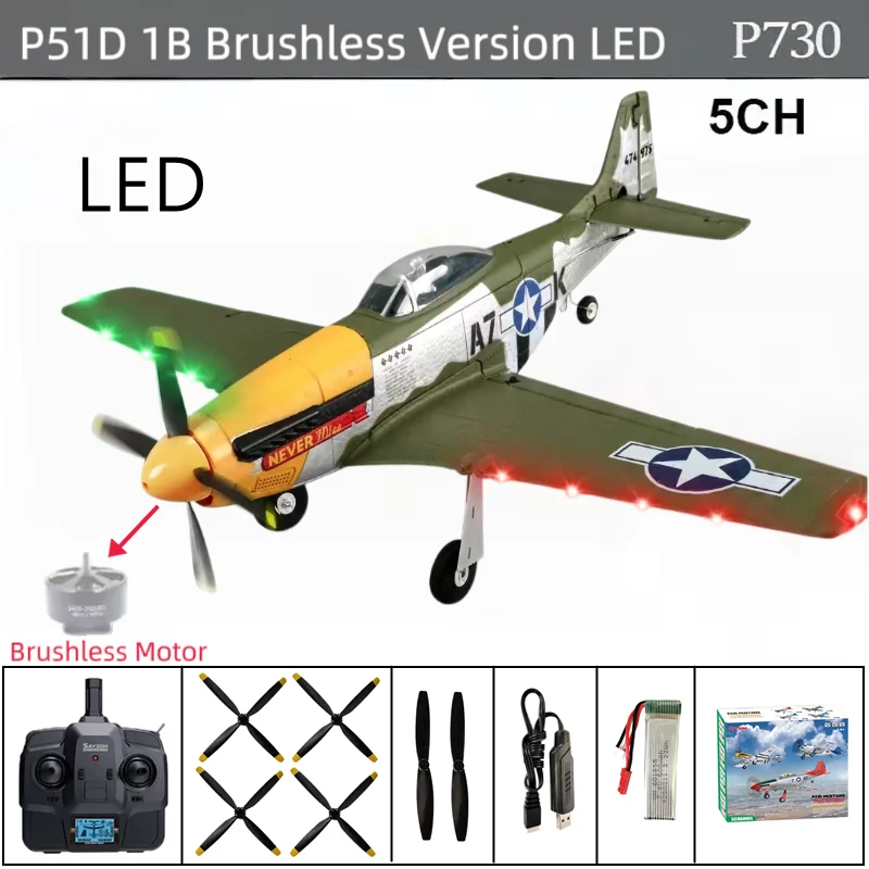 RC Flugzeug 5CH 3D/6G Starrflügel RC Flugzeug P51D Mustang RTF für Erwachsene Anfänger Einfach zu Fliegen Abnehmbarer Bürstenloser Kampfhubschrauber