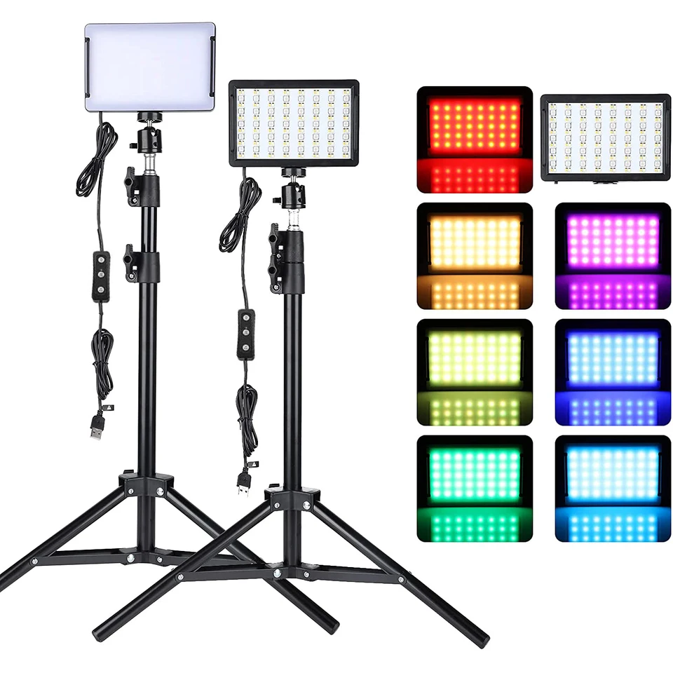 Led Video Light Camera Photography Lighting Kit With Tripod Stand 4 Color RGB Filters For  Filming Streaming Studio Shooting