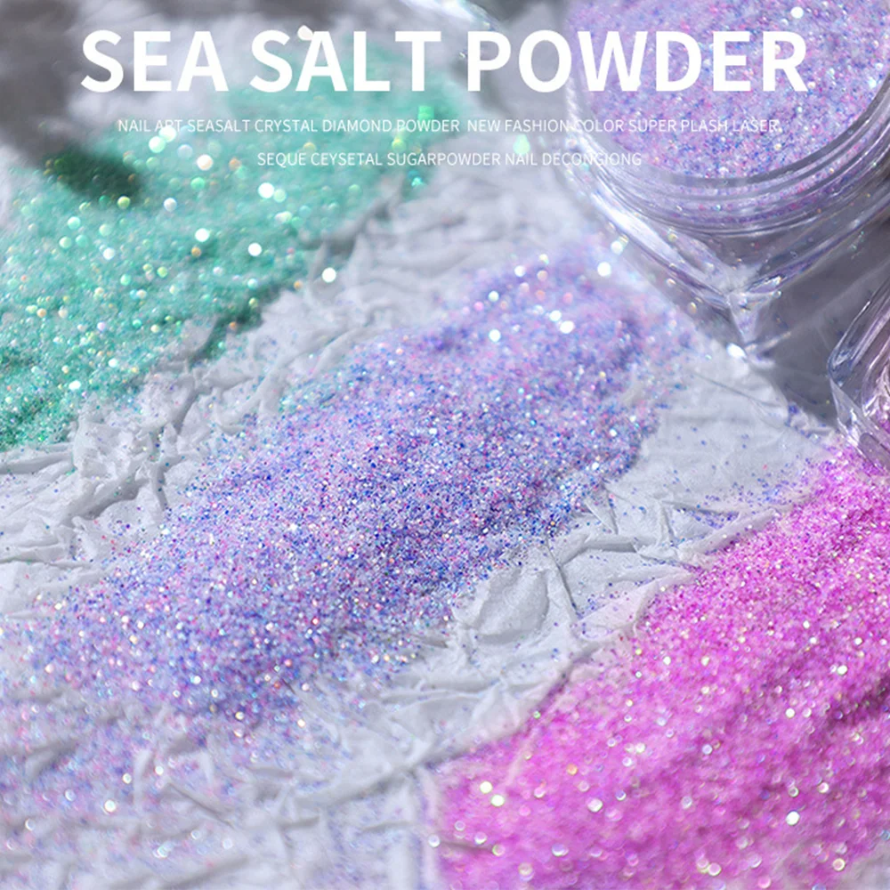 1Jar Aurora Sea-Salt Crystal Nail Art Powder Candy Color Flash Starlight Sugar Powder Fine Chrome Pigment Diamond Manicure Dust