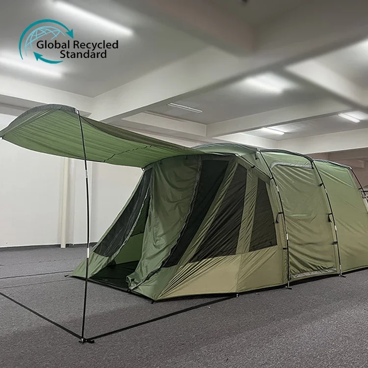 Customized 4-5 person green camping tent portable  outdoor hiking tunnel